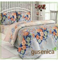 Posteljina za bračni krevet plavo-narandžaste ruže