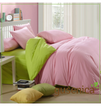 Posteljina za bračni krevet roze-zelena